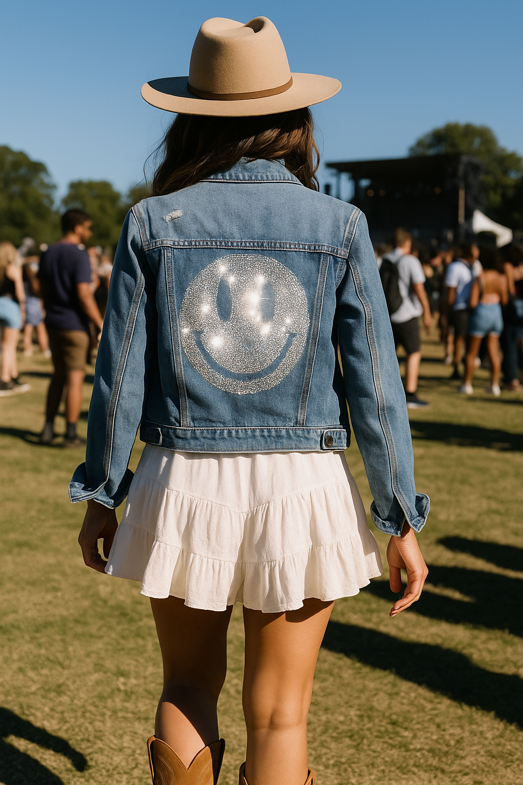 Jacket, Blue Denim, Silver Smiley