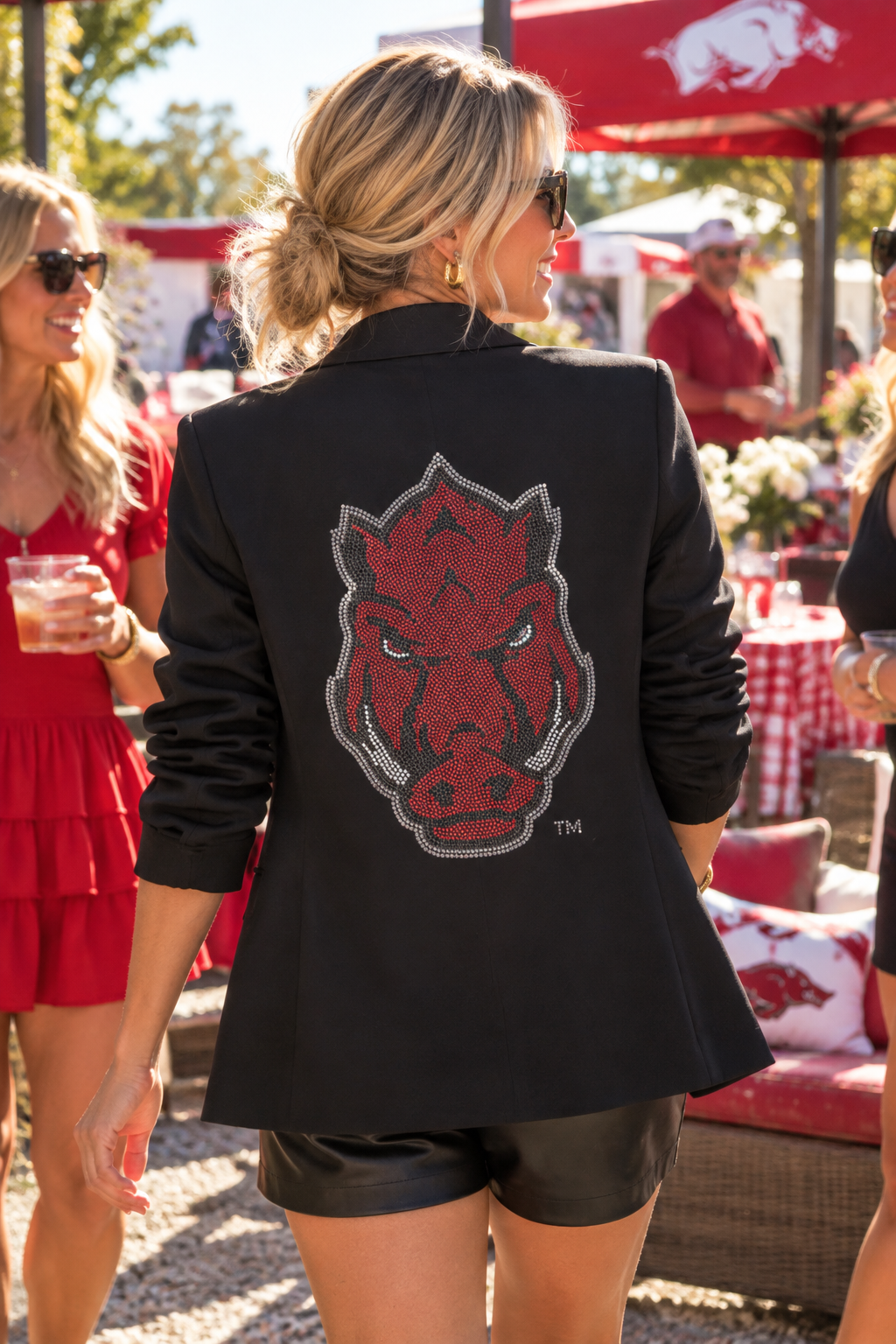 University of Arkansas Razorback Black Ruched Sleeve Blazer