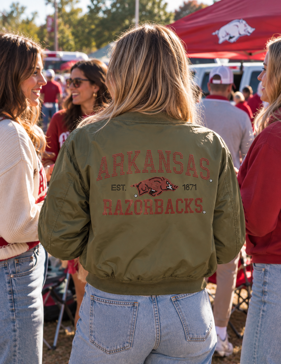 University of Arkansas Razorbacks Est. 1871 Army Green Bomber Jacket
