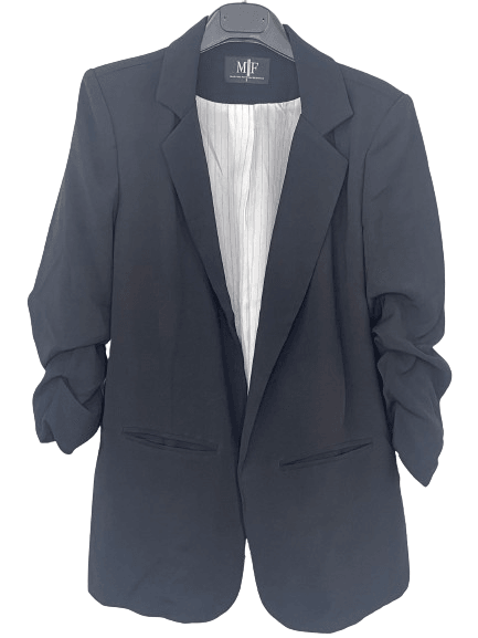 Black Ruched Blazer with Pinstripe Lining with Crystal Gold Queen Bee