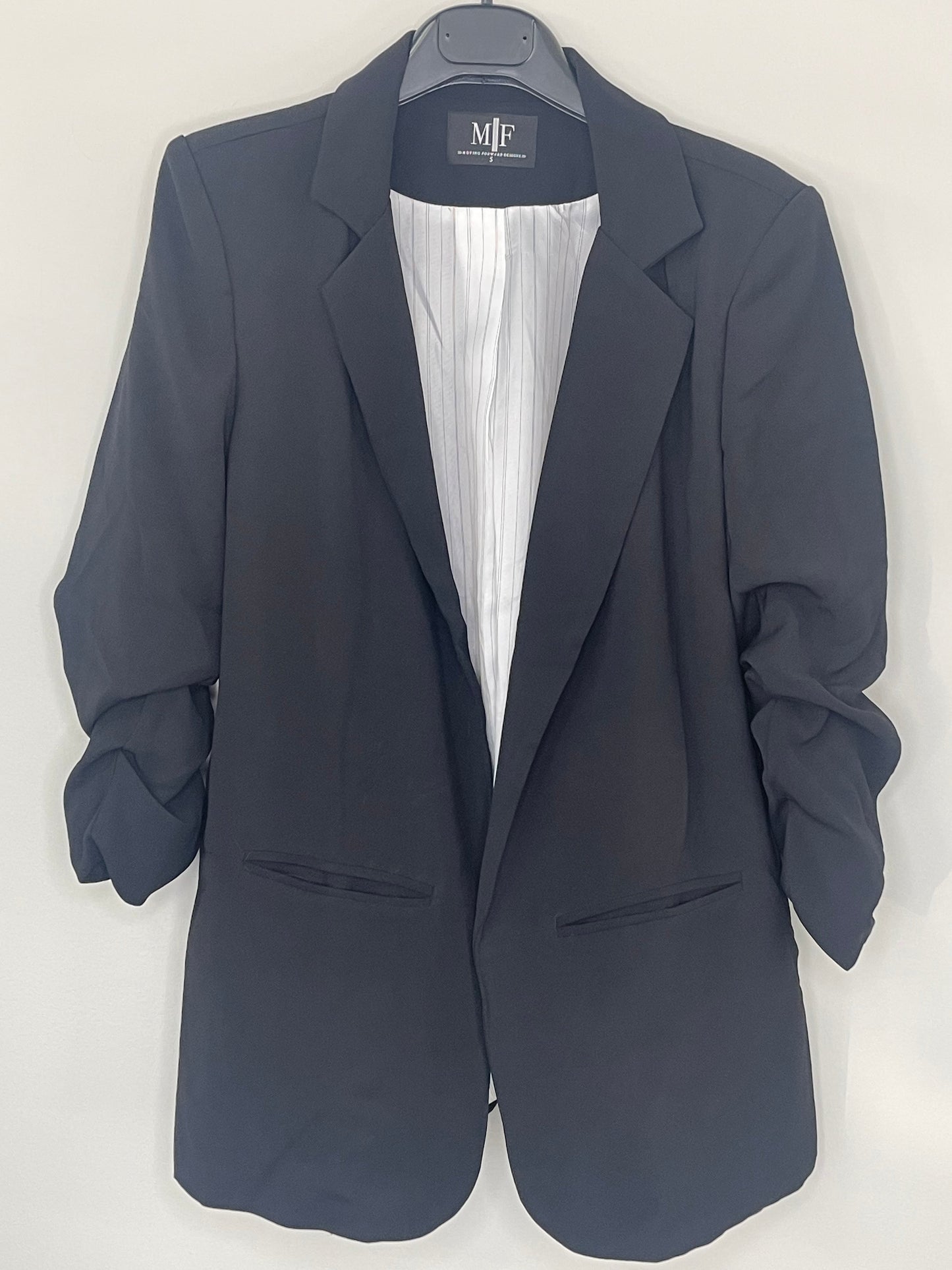 Blazer, Ruched Black, Pinstripe Lined w/ Gunmetal Love Repeater