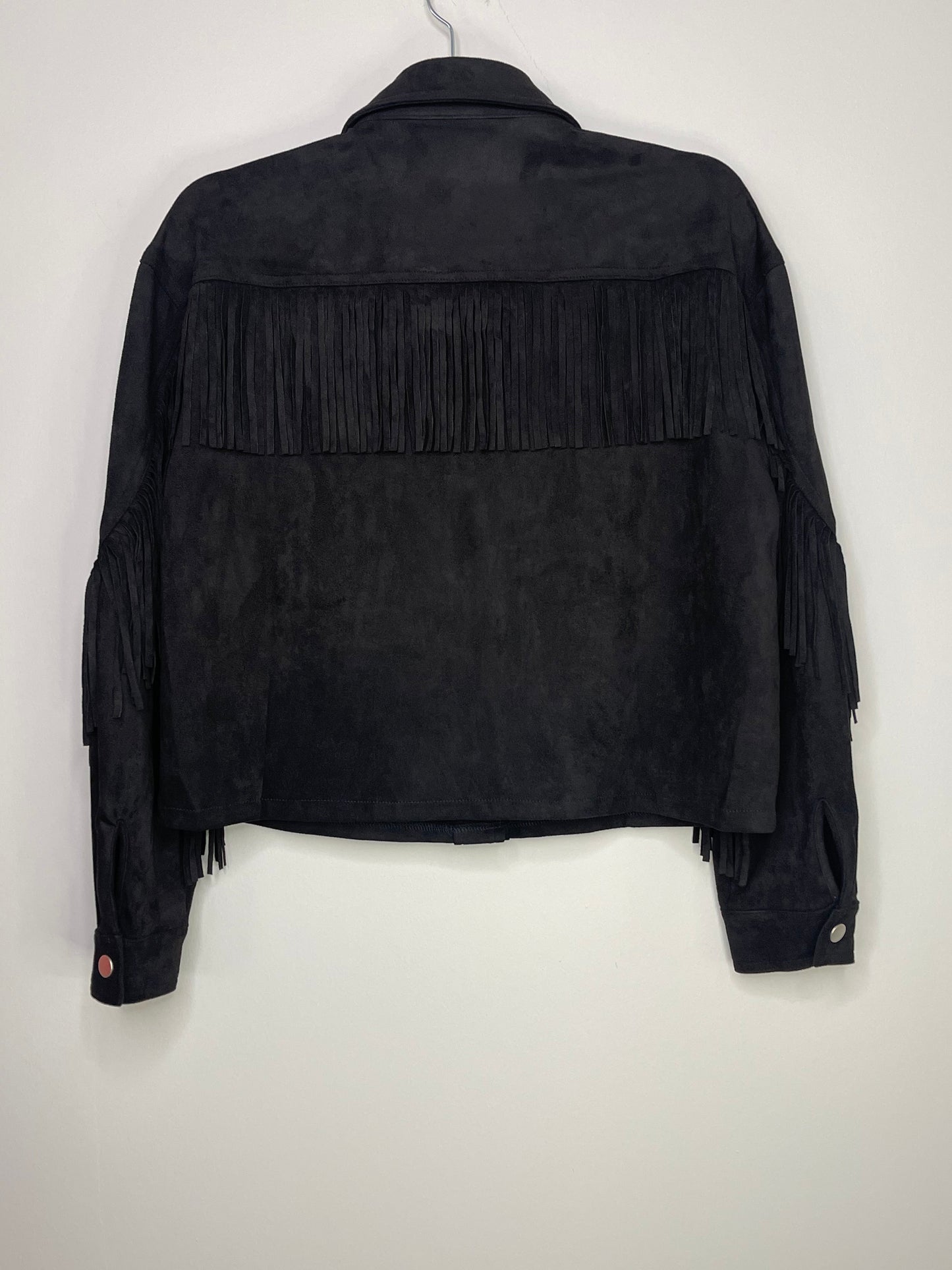 Jacket, Suede Fringe Black, Shoulder Medallions