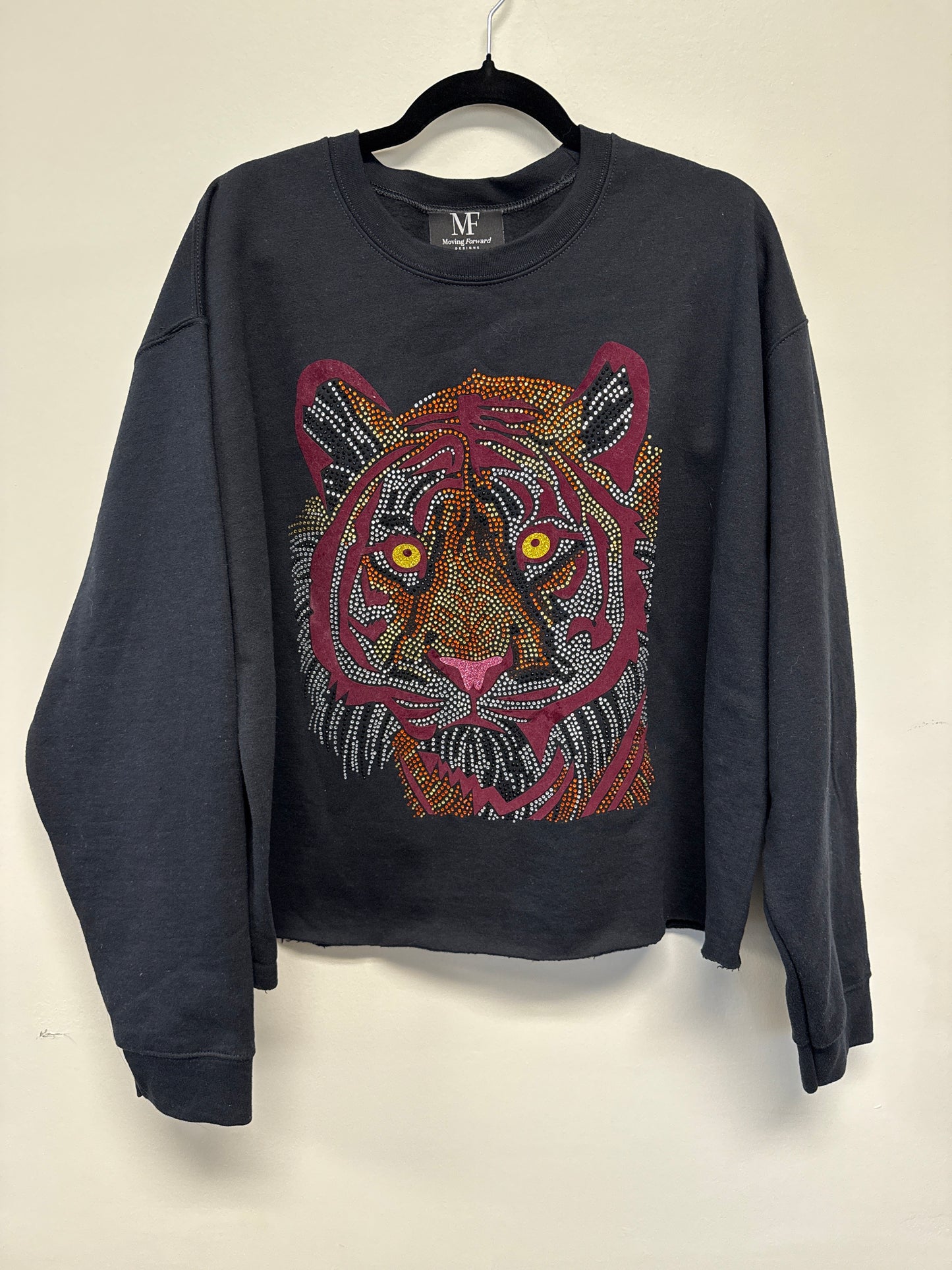 Sweatshirt, Crewneck Black, Maroon Tiger