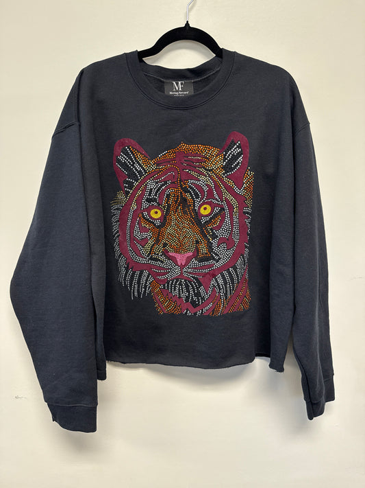 Sweatshirt, Crewneck Black, Maroon Tiger