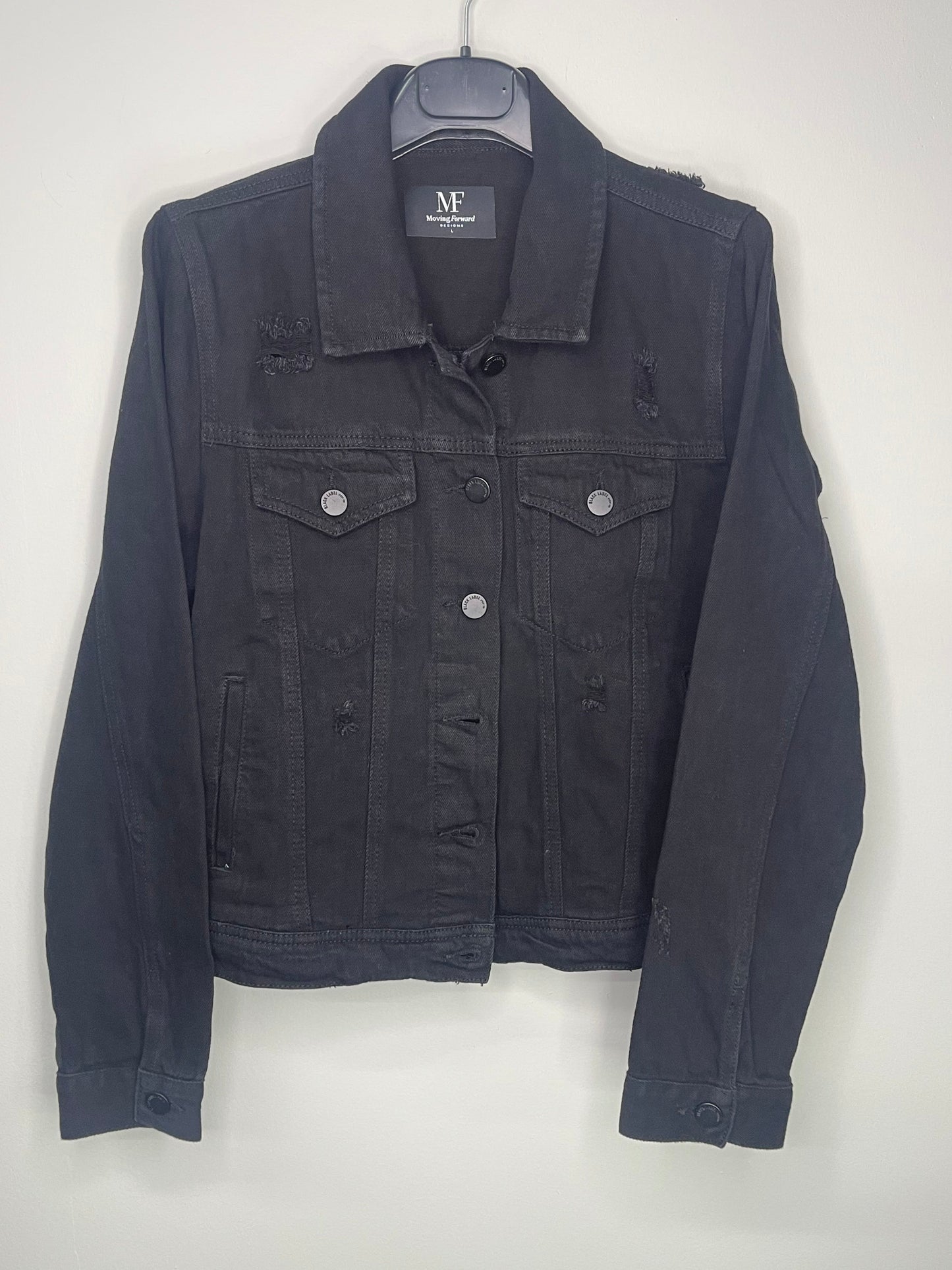 Jacket, Black Denim, Silver Faded Skull