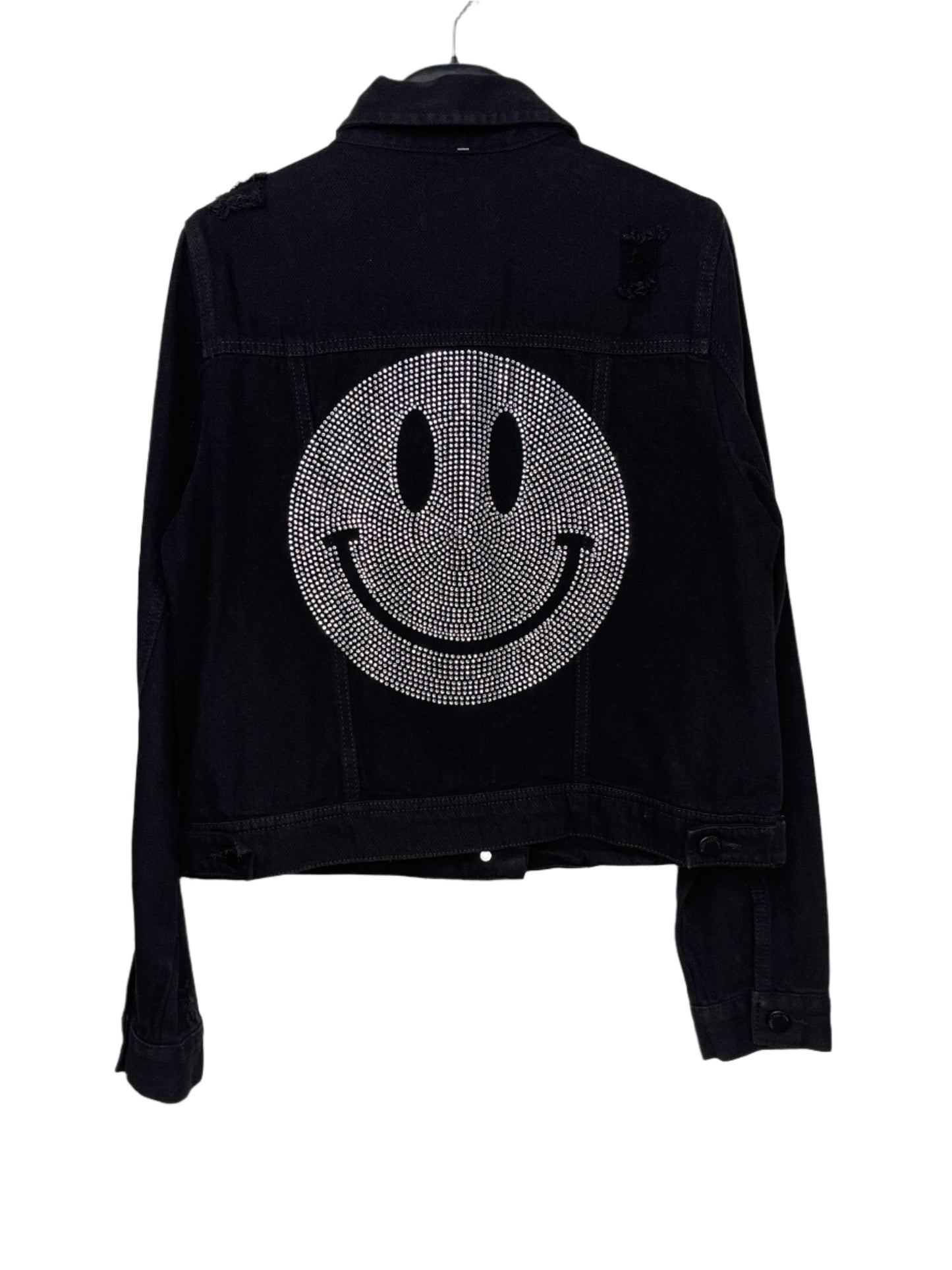 Jacket, Black Oversized Denim, Silver Smiley