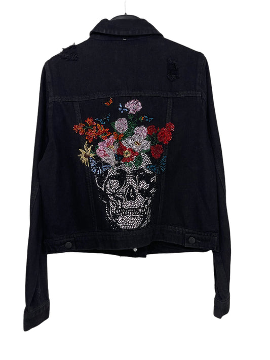 Jacket, Black Denim, Flower Skull