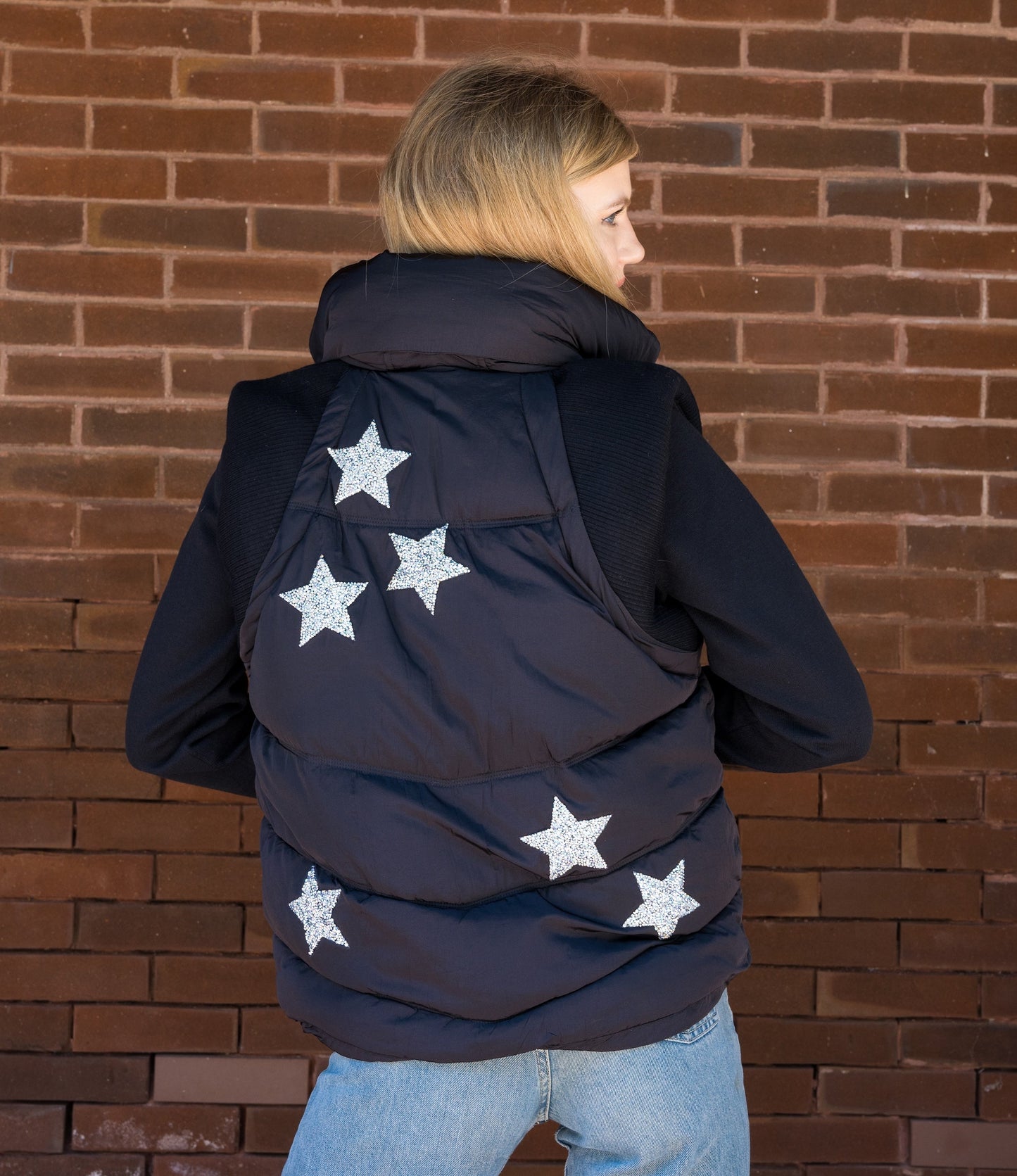 Vest, Puffer Black, Silver Stars