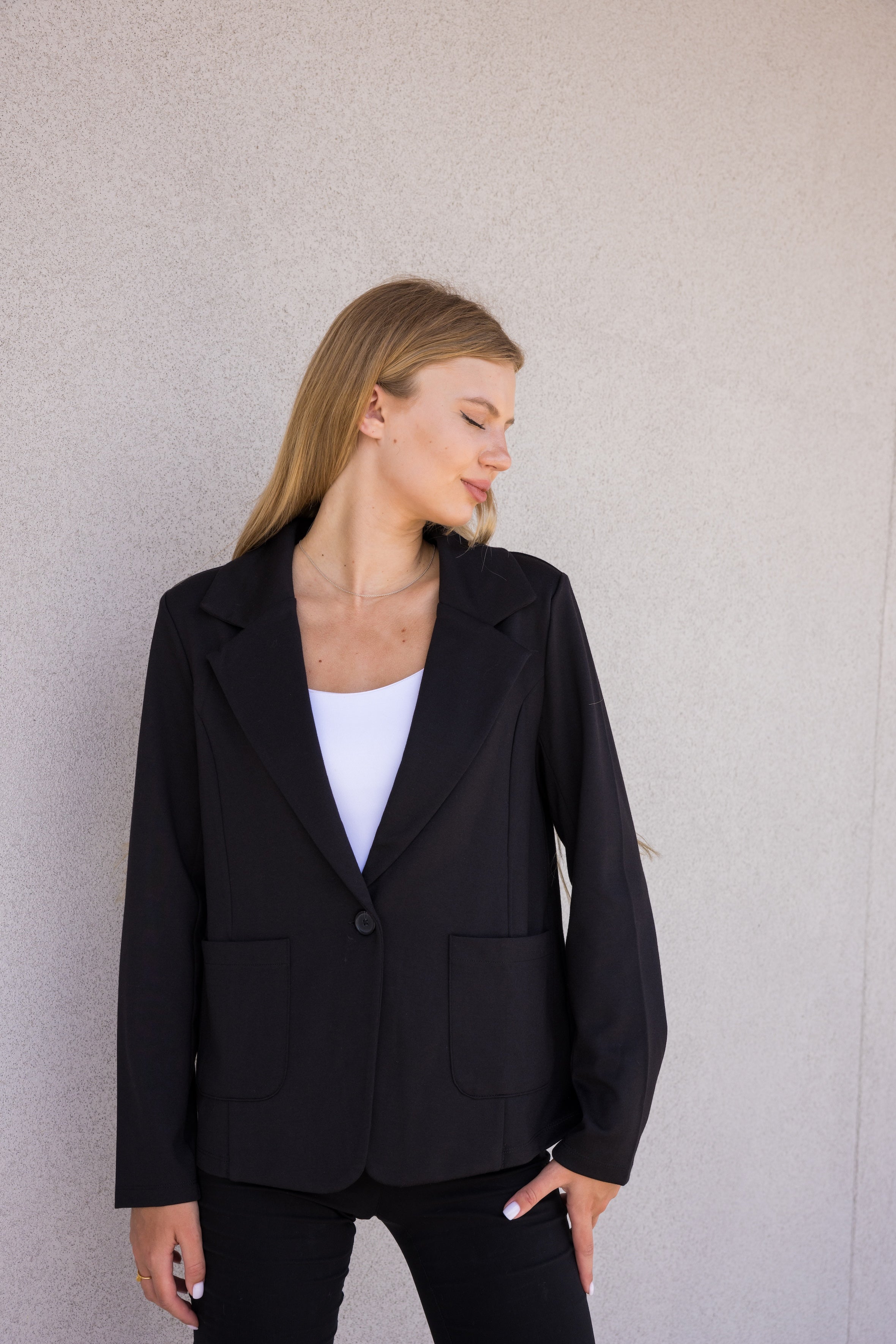 Stretch Patch Pocket Black Gunmetal Rose Blazer