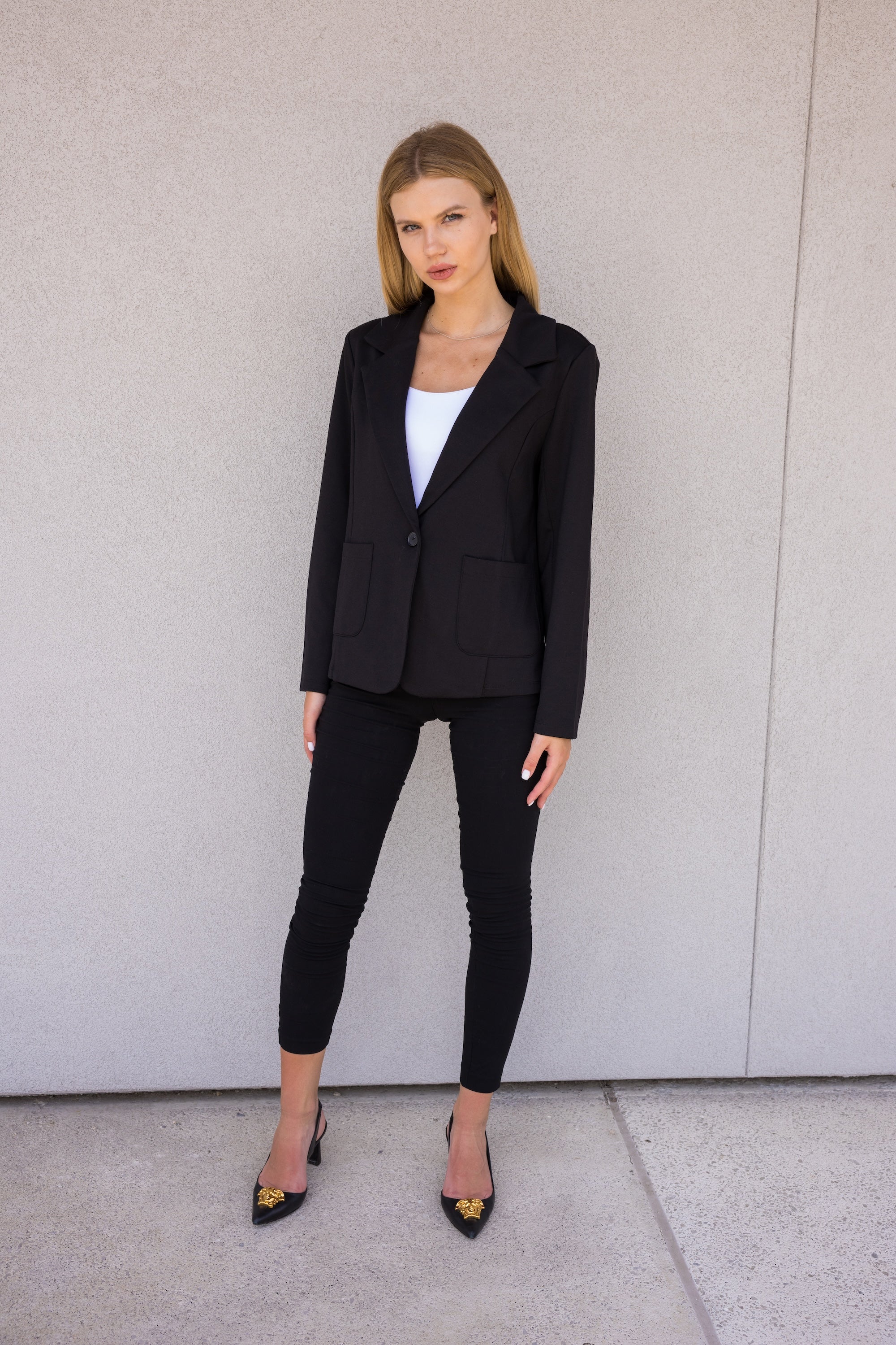 Stretch Patch Pocket Black Gunmetal Rose Blazer