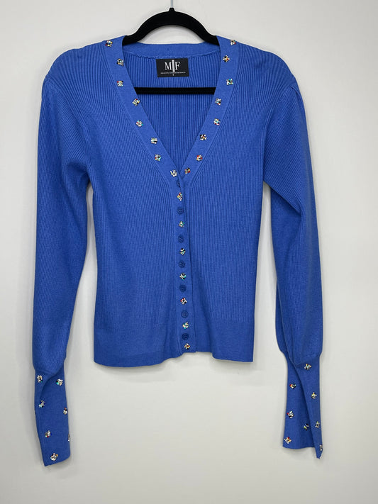 Sweater, Cardigan Puff Blue, Rhinestone Clusters