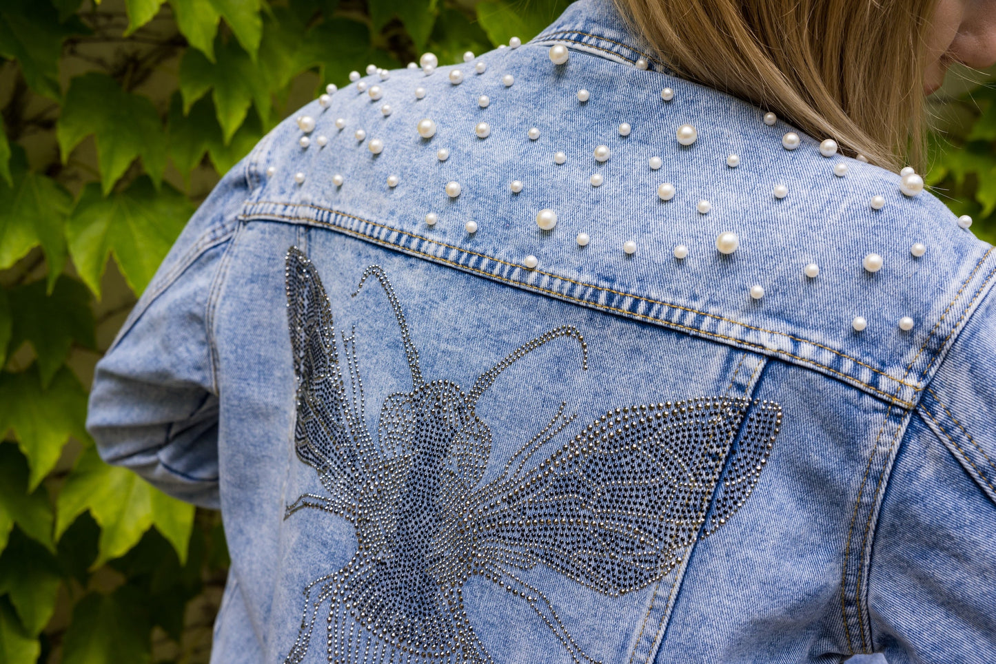 Jacket, Blue Denim, Pearls & Gunmetal Queen Bee