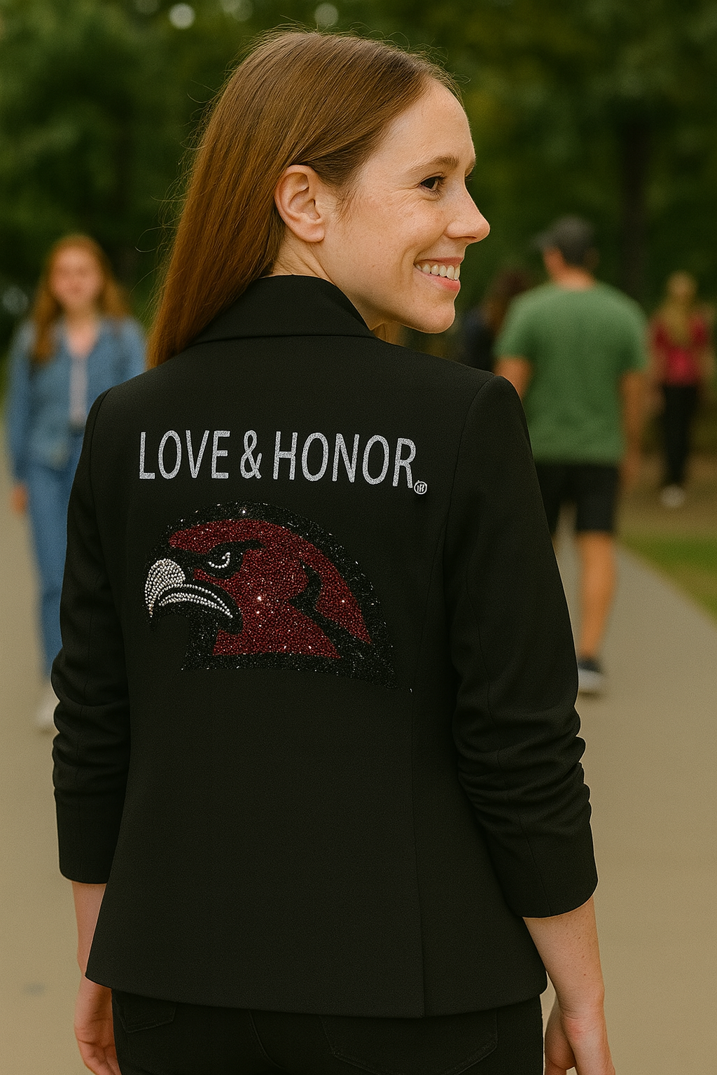 Game Day Blazer, Black Ruched, Miami of Ohio Redhawk Love & Honor