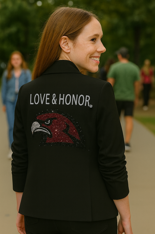 Game Day Blazer, Black Ruched, Miami of Ohio Redhawk Love & Honor