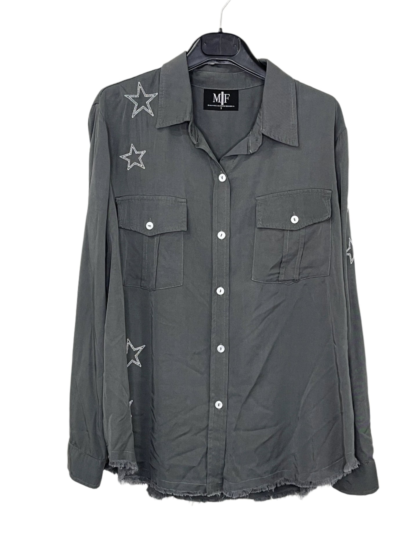 Shirt, Embroidered Star Gray, Love Repeater