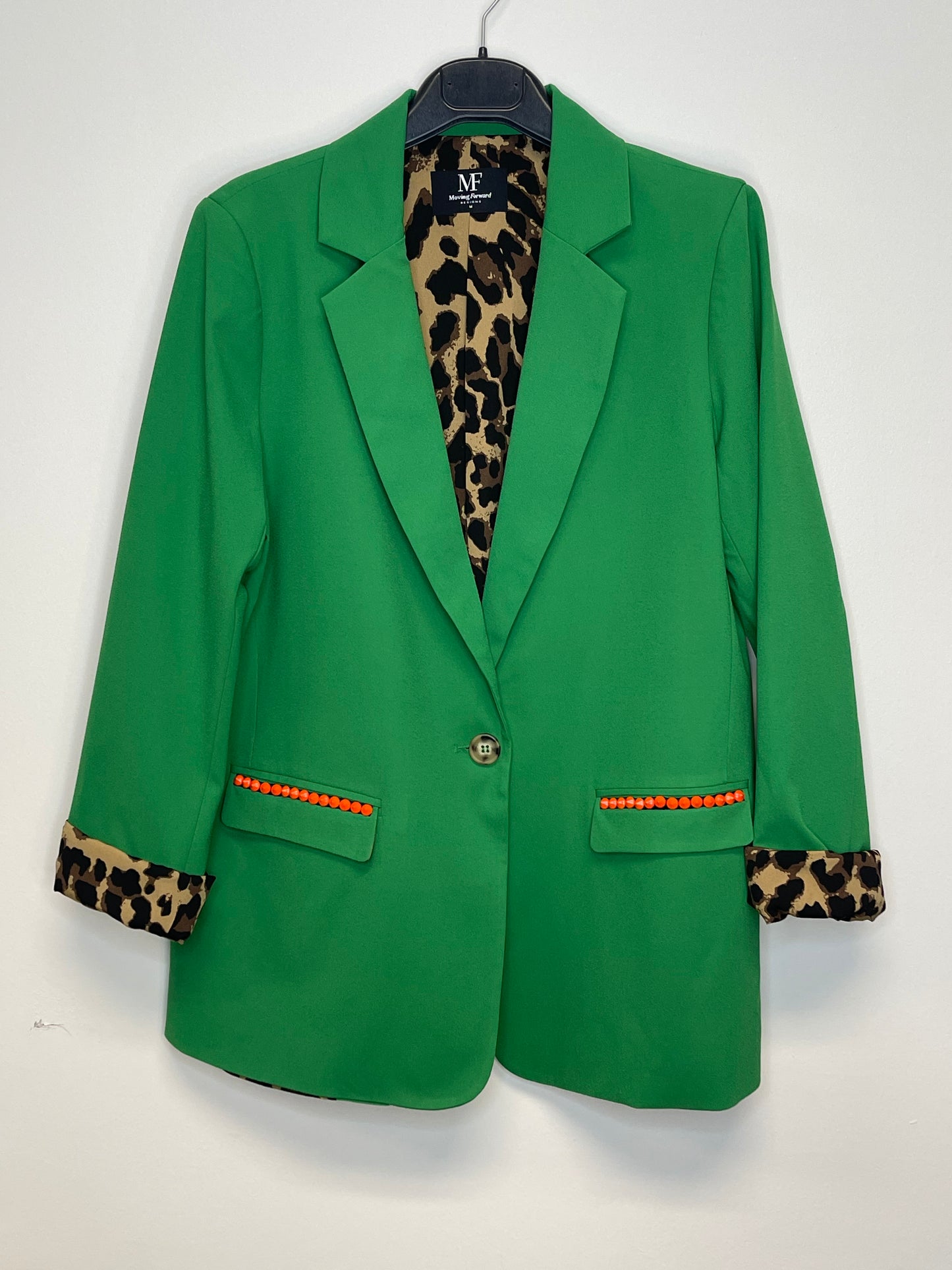 Blazer, Leopard Lined Green, Orange Studs on Pockets