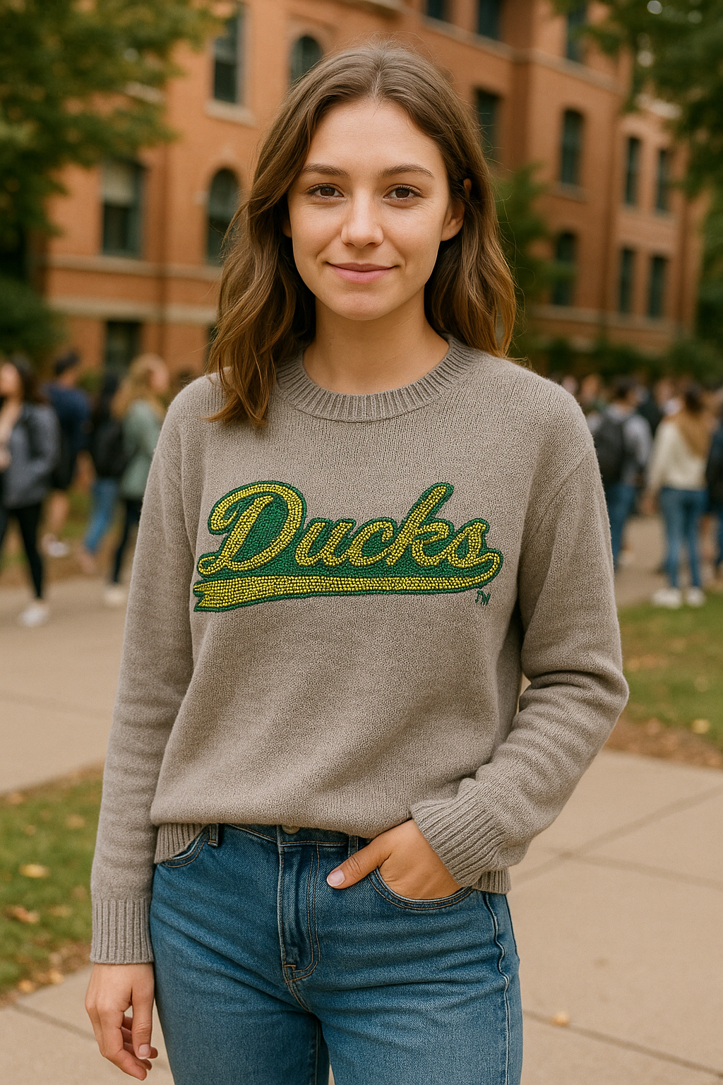 University Of Oregon Gray Crewneck Script Ducks Sweater