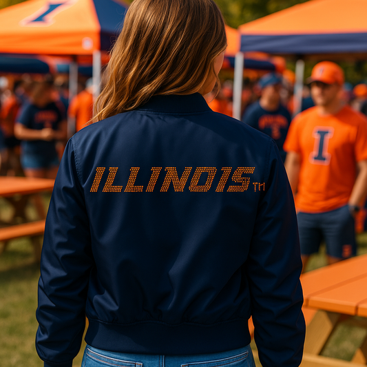 University of Illinois Orange Illinois Block Lettering Navy Bomber