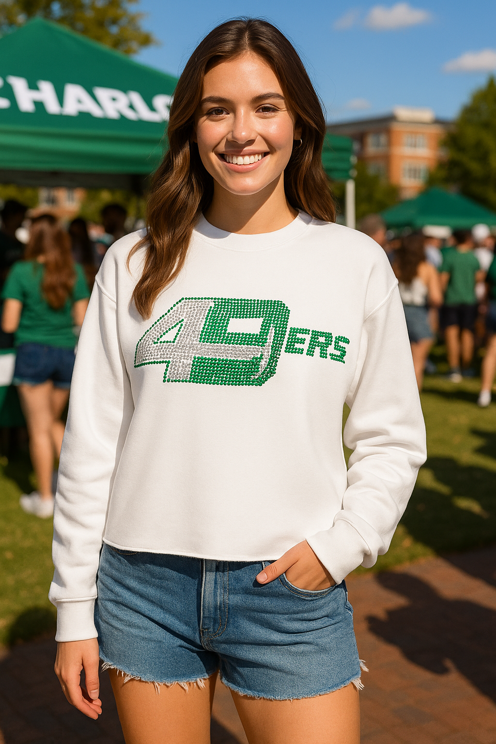 University of N Carolina-Charlotte 49ers White Crewneck Sweatshirt