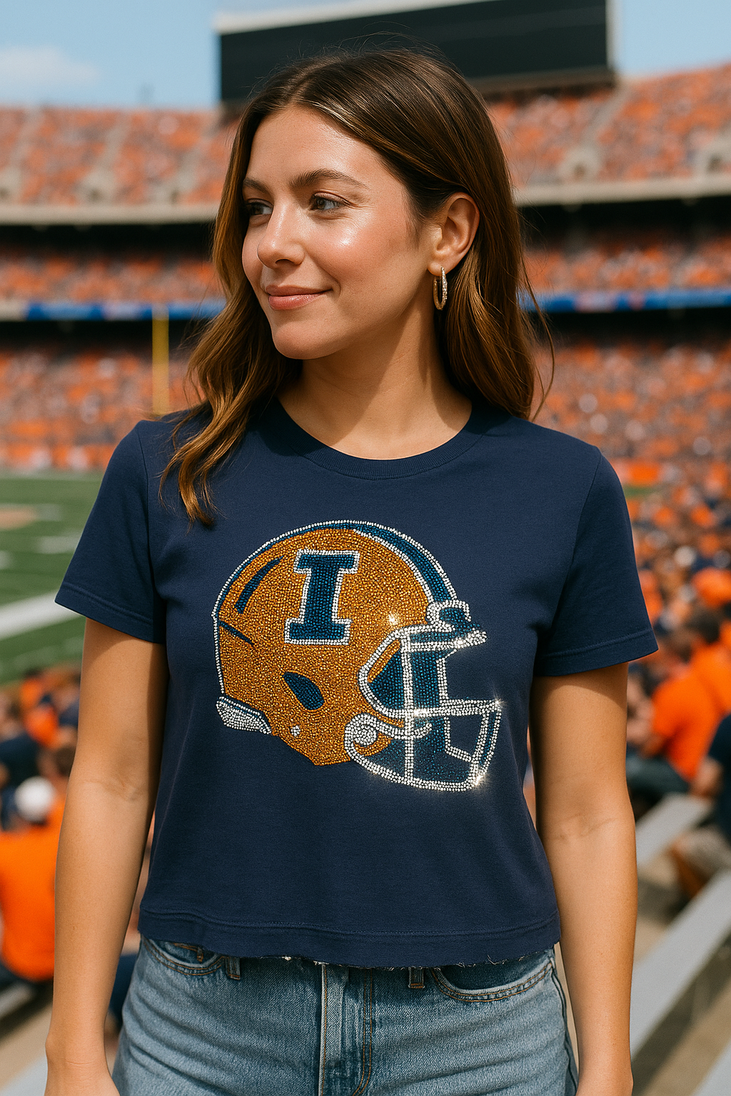 University of Illinois Helmet Navy Crewneck Short Sleeve T-Shirt