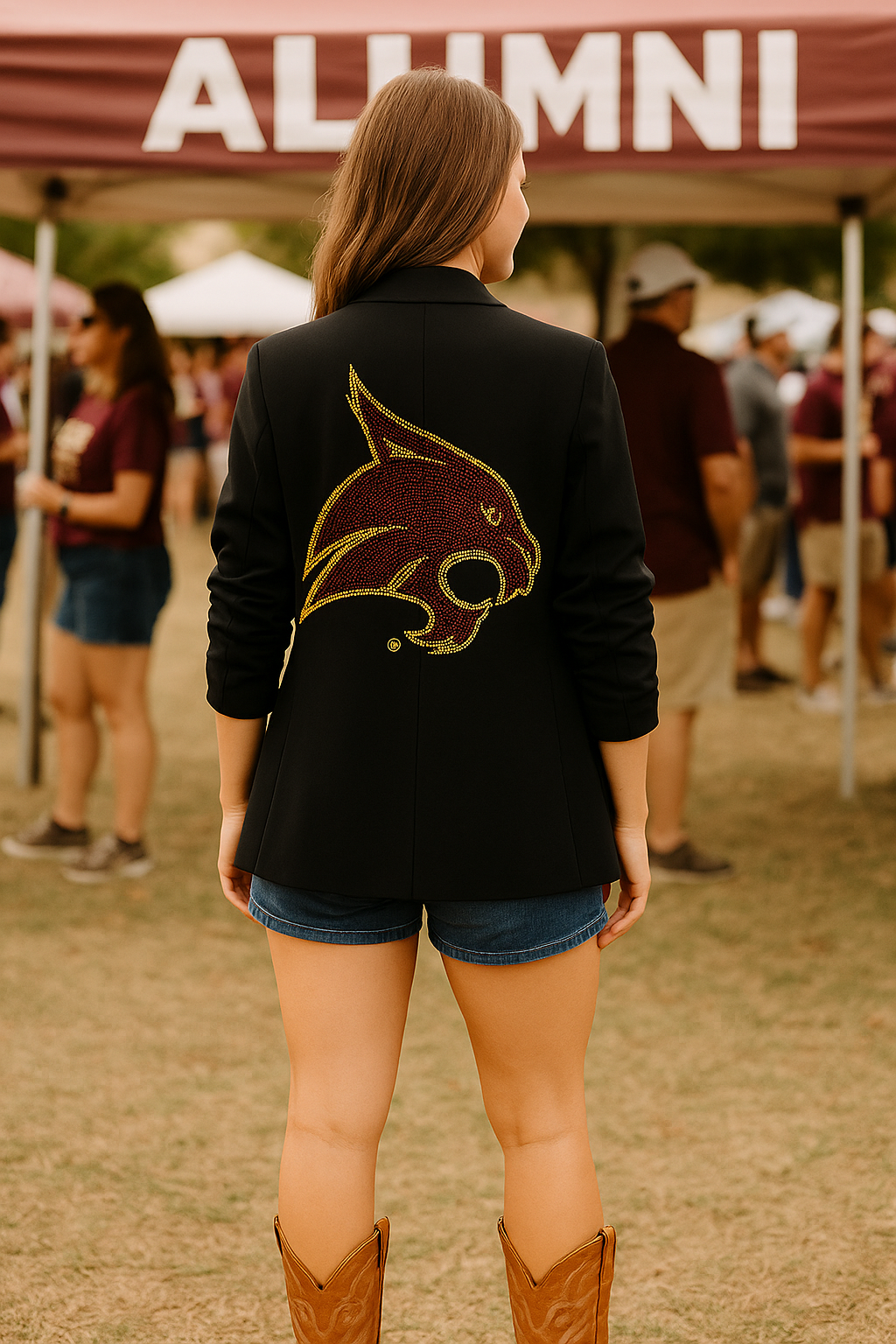 Game Day Blazer, Ruched Black, Texas State Bobcat Head