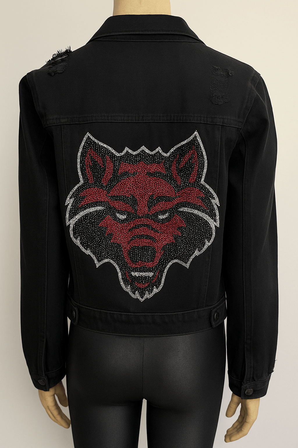 Game Day Jacket, Black Denim, Arkansas State Wolf
