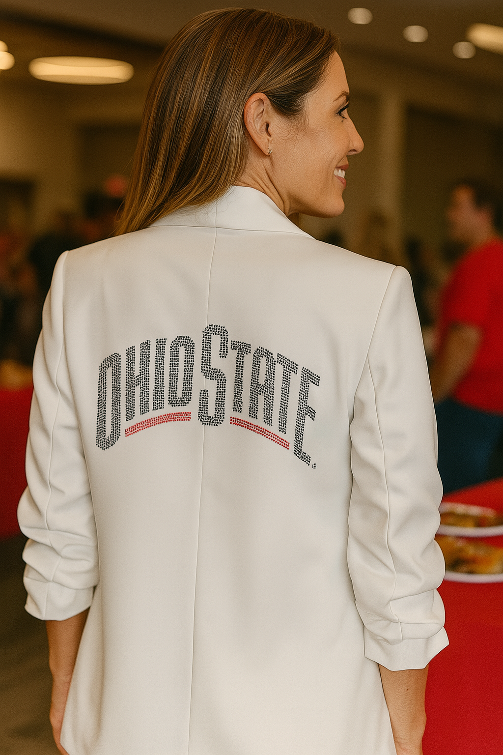 Game Day Blazer, White Ruched, Ohio State Curve Black
