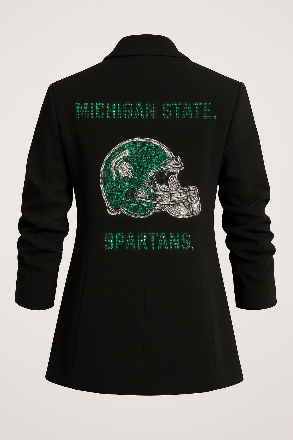 Game Day Blazer, Black Ruched, Michigan State Spartans & Football Helmet