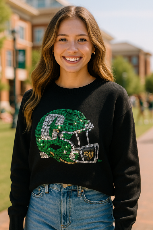 University of N Carolina-Charlotte Helmet Black Crewneck Sweater