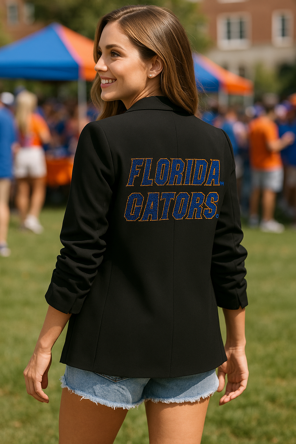 University of Florida Gators Script Black Ruched Sleeve Blazer