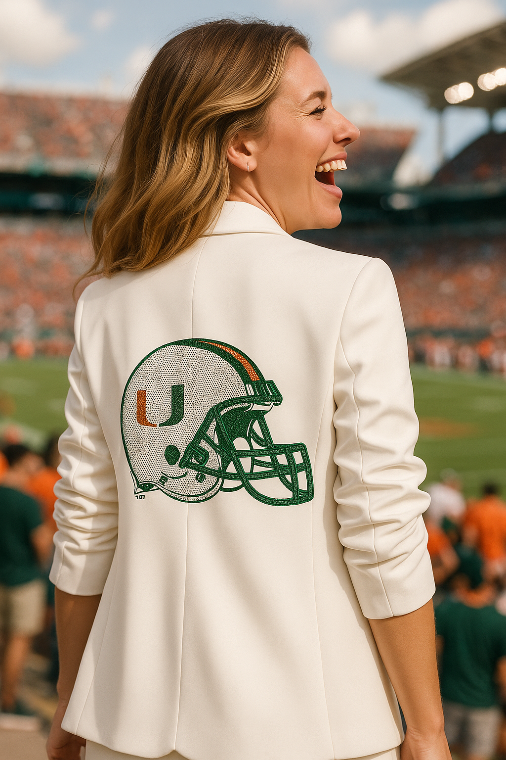 Game Day Blazer, Ruched Sleeve White, University Of Miami Helmet