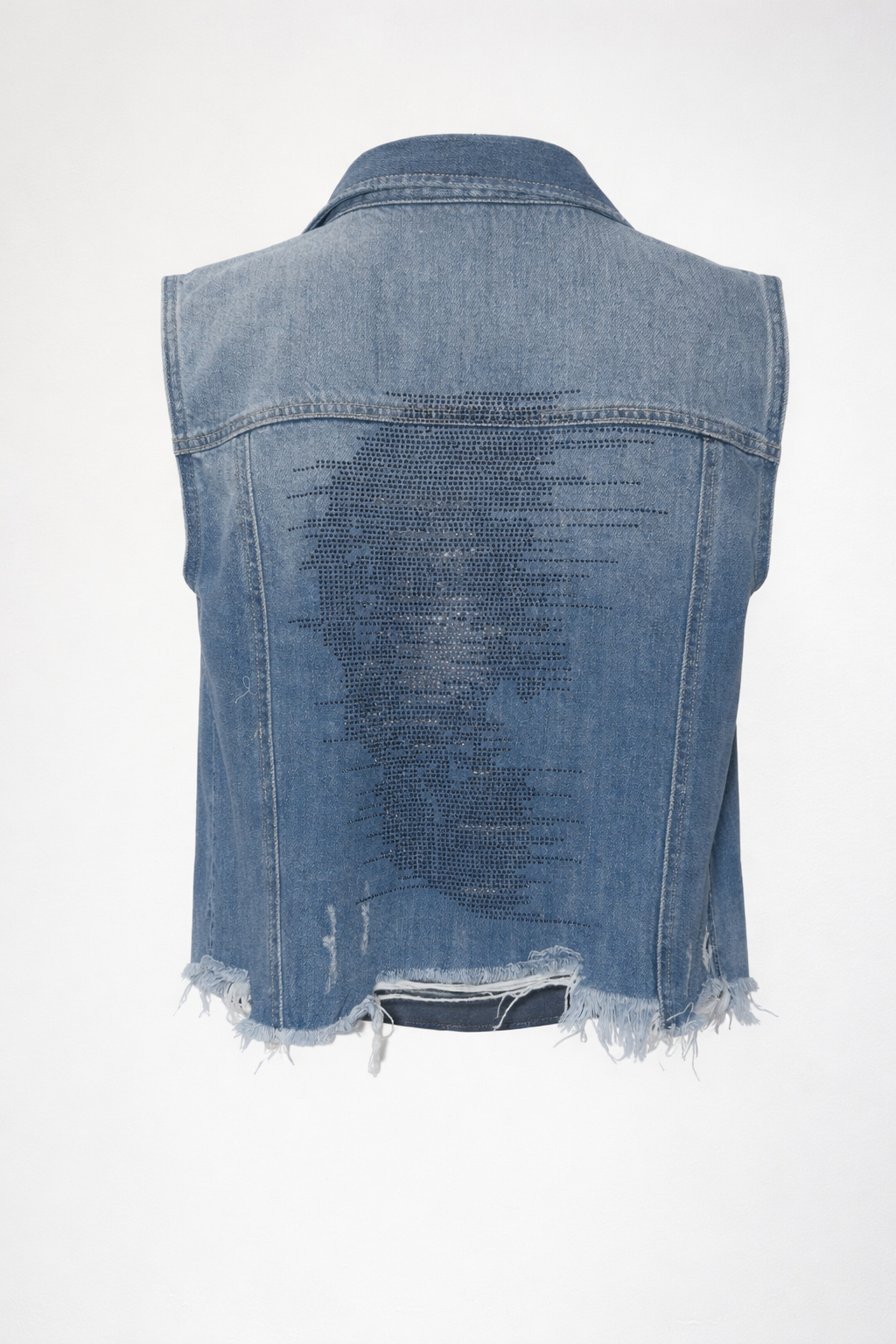 Black Faded Skull Denim Vest