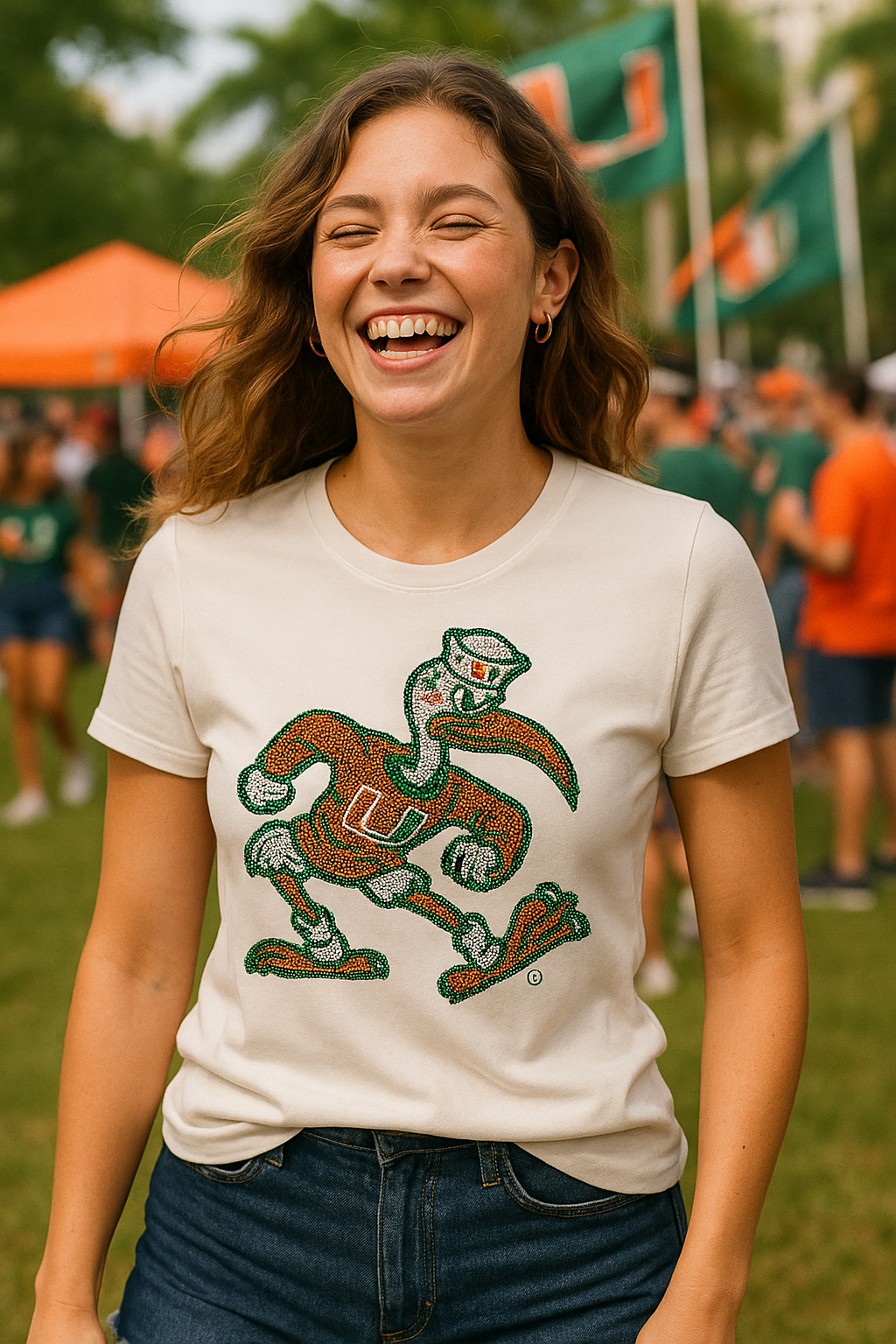 Game Day T-Shirt, Crewneck White, University Of Miami Sebastian