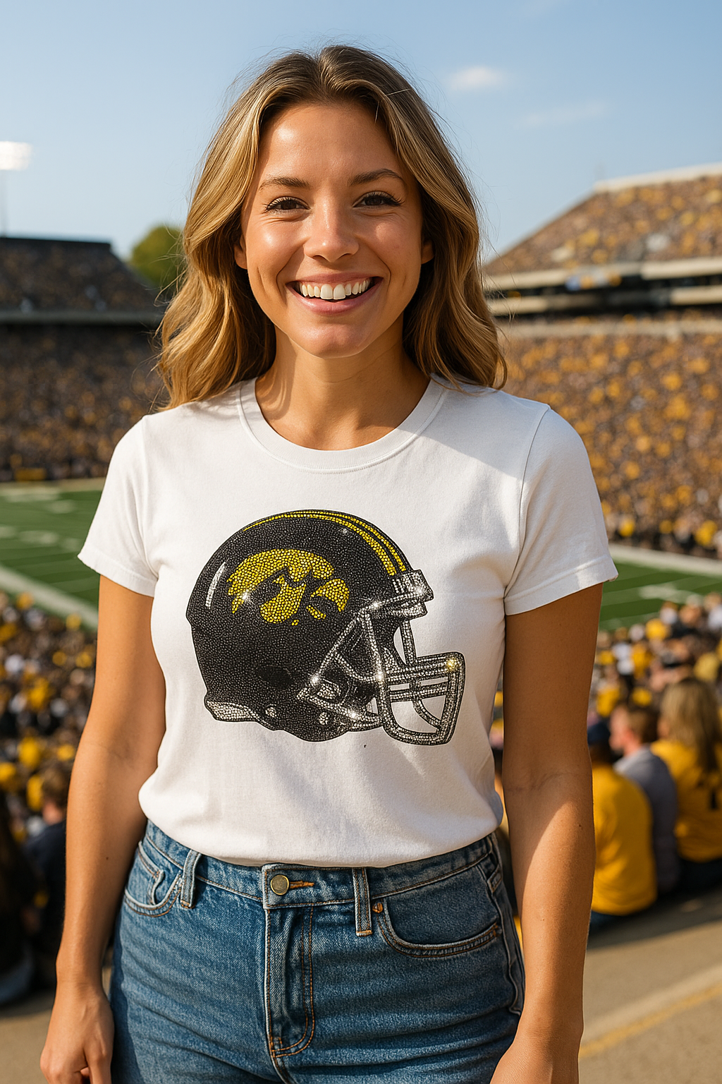 University of Iowa Helmet Crewneck White Short Sleeve T-Shirt