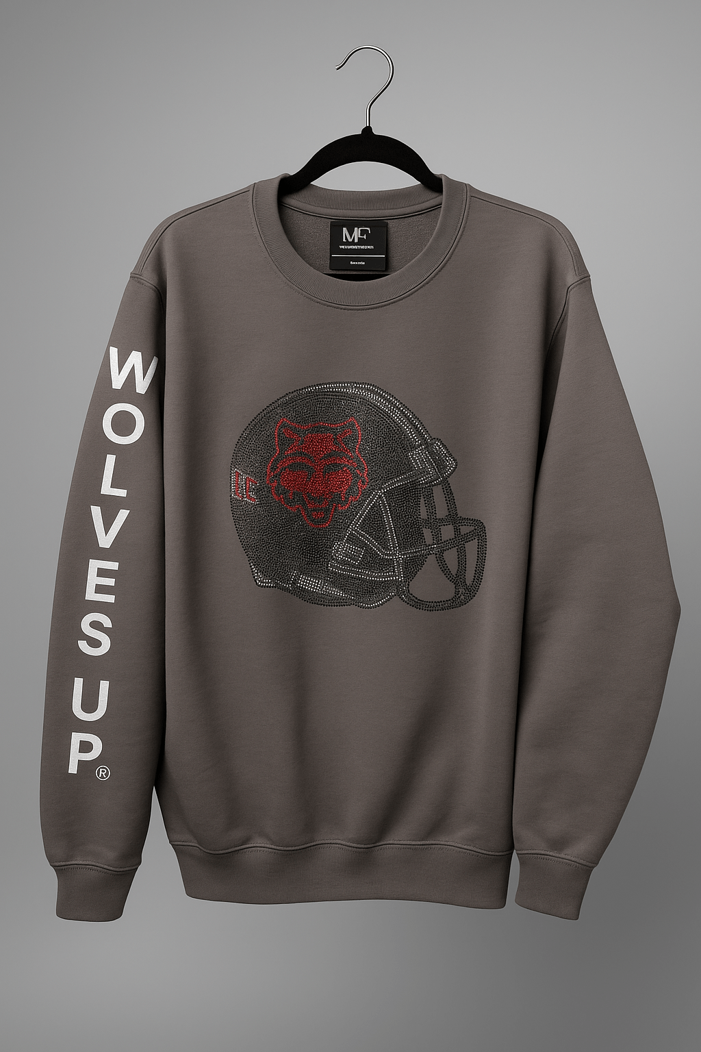 Game Day Sweatshirt, Crewneck Gray, Arkansas State Wolves Up Helmet