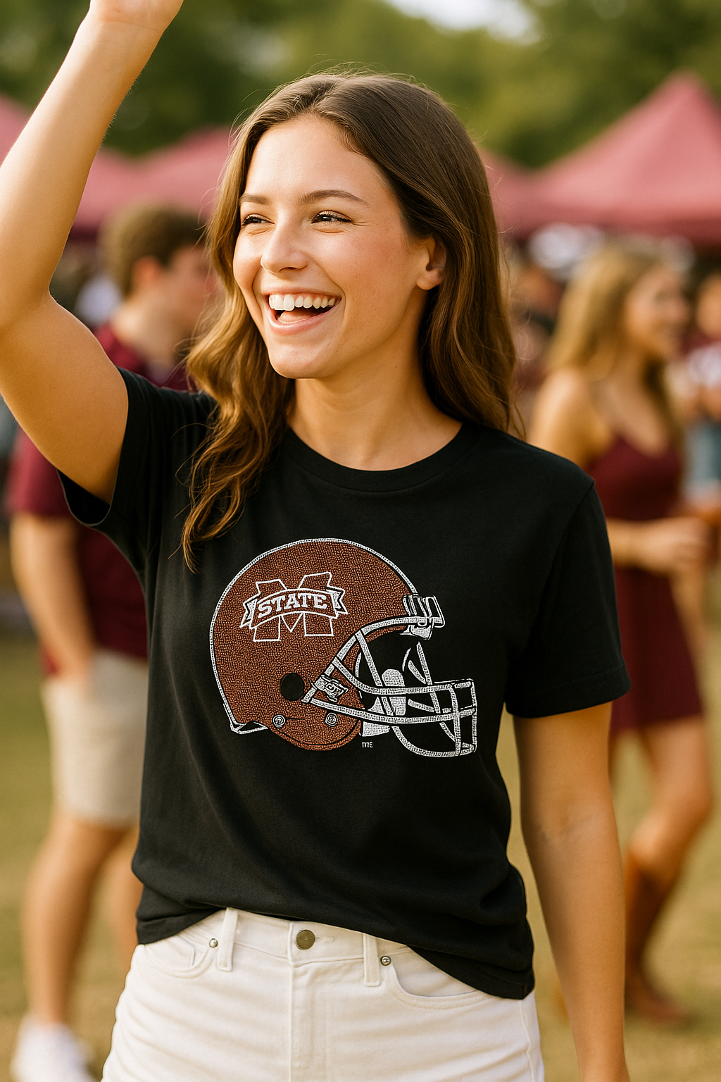 Game Day T-Shirt, Black Short Sleeve Crewneck, Mississippi State Helmet