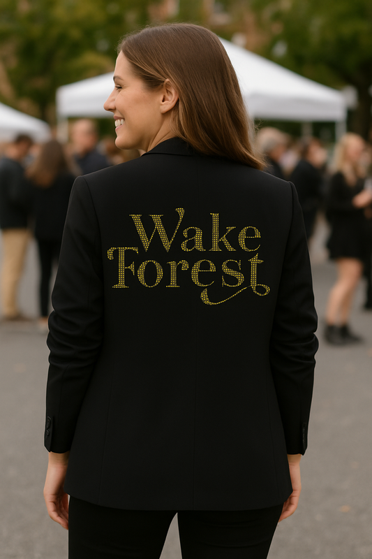 Game Day Blazer, Ruched Black, Wake Forest Script