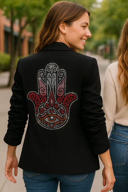 Black Blazer w/ Pink Hamsa