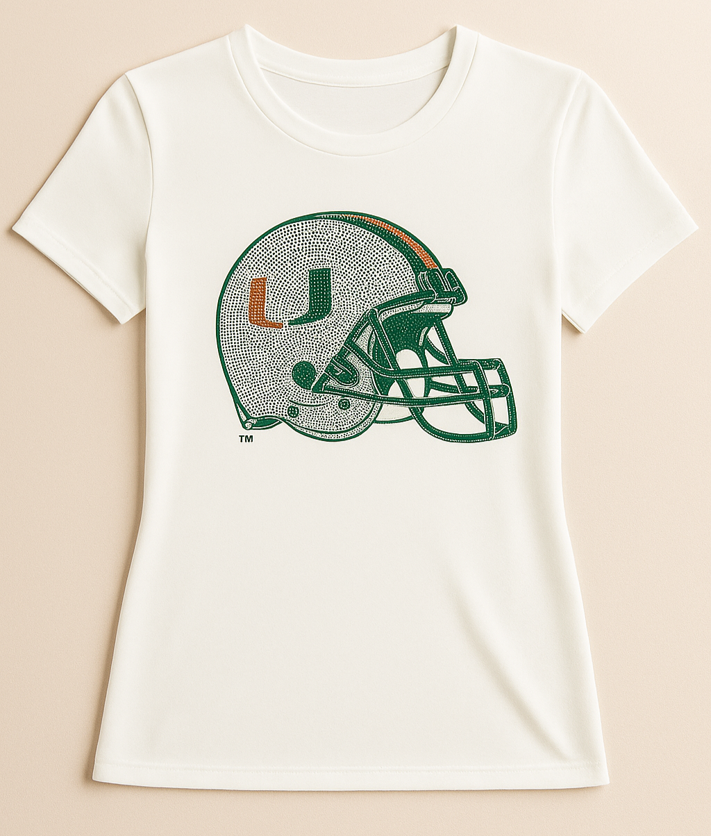 Game Day T-Shirt, Crewneck White, University Of Miami Helmet