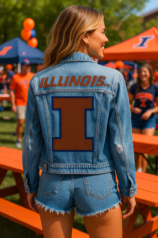 Game Day Jacket, Denim, University Of Illinois Orange Fighting Illini Block I