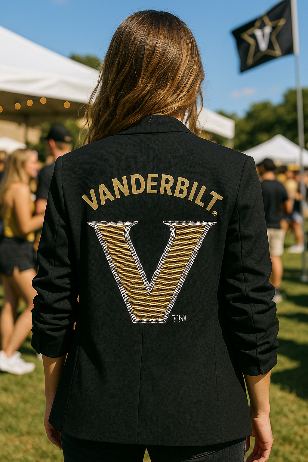 Game Day Blazer, Black Ruched, Vanderbilt Curve Gold & Silver V