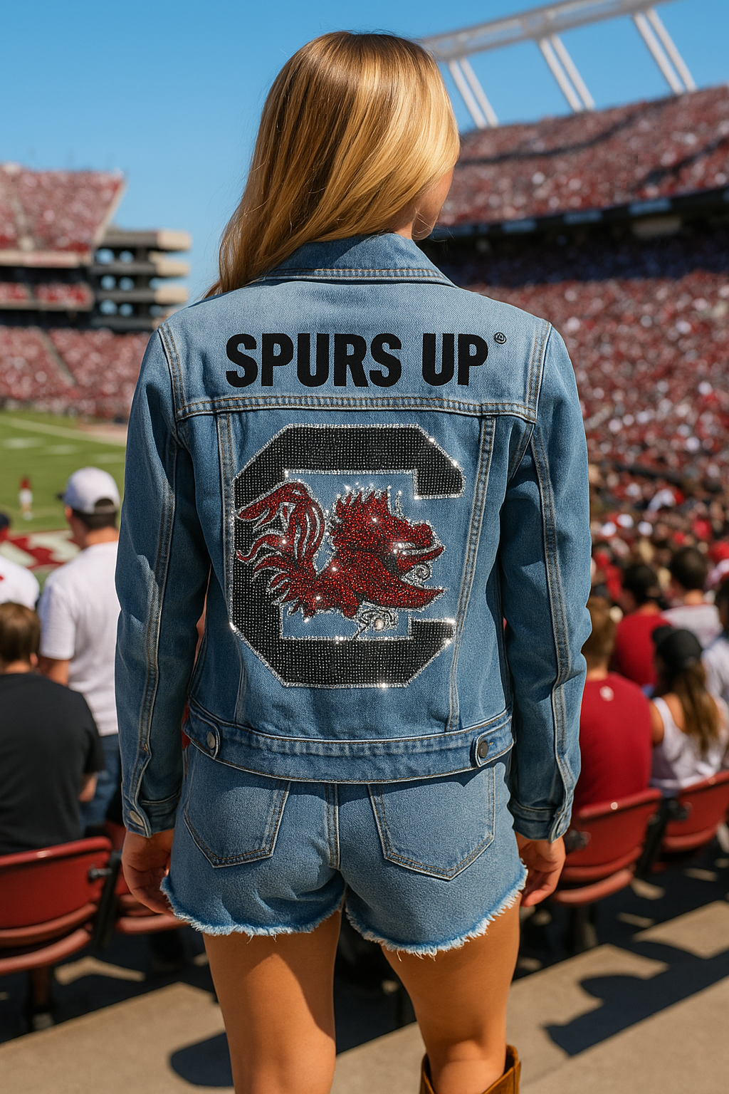 Game Day Jacket, Denim, University of South Carolina, Spurs Up Gamecock
