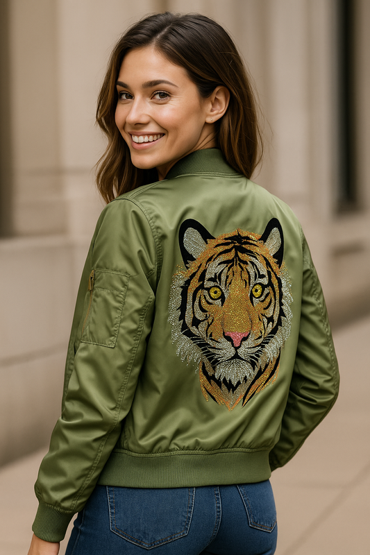 Crystal Tiger Face Green Bomber