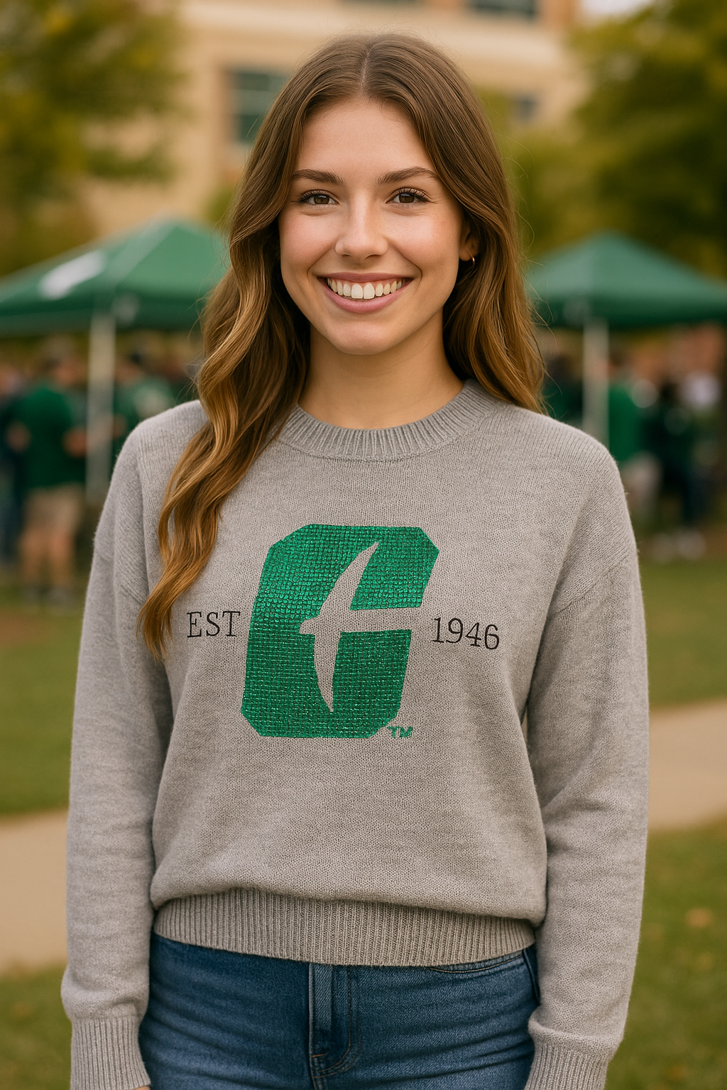 University of N Carolina-Charlotte EST 1946 Gray Crewneck Sweater