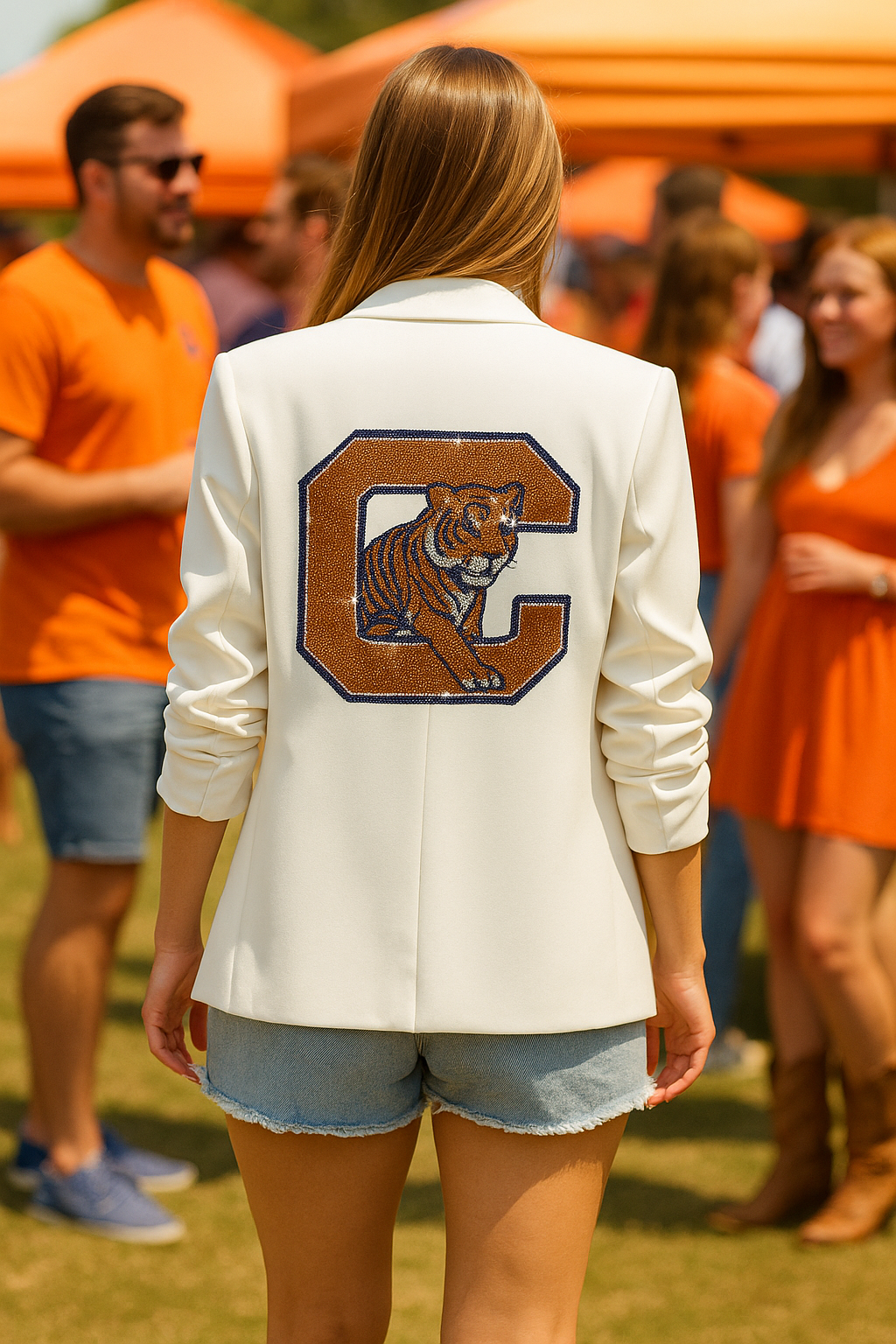 Clemson Big C Tiger White Ruched Sleeve Blazer