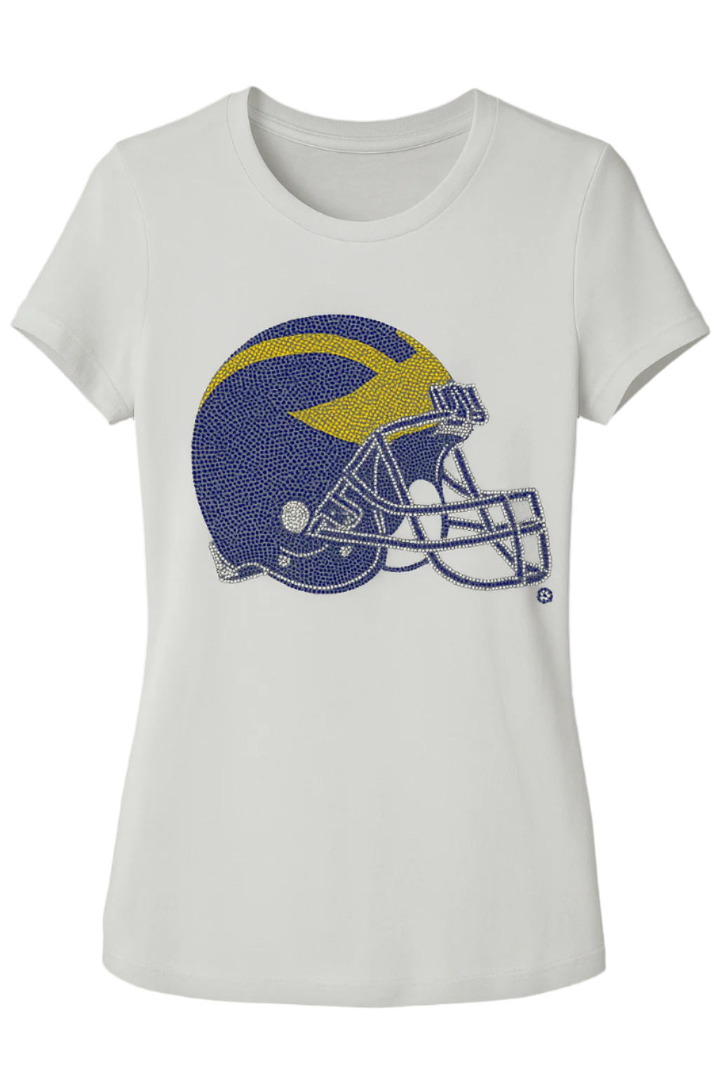 University of Michigan Helmet White Crewneck Short Sleeve T-Shirt
