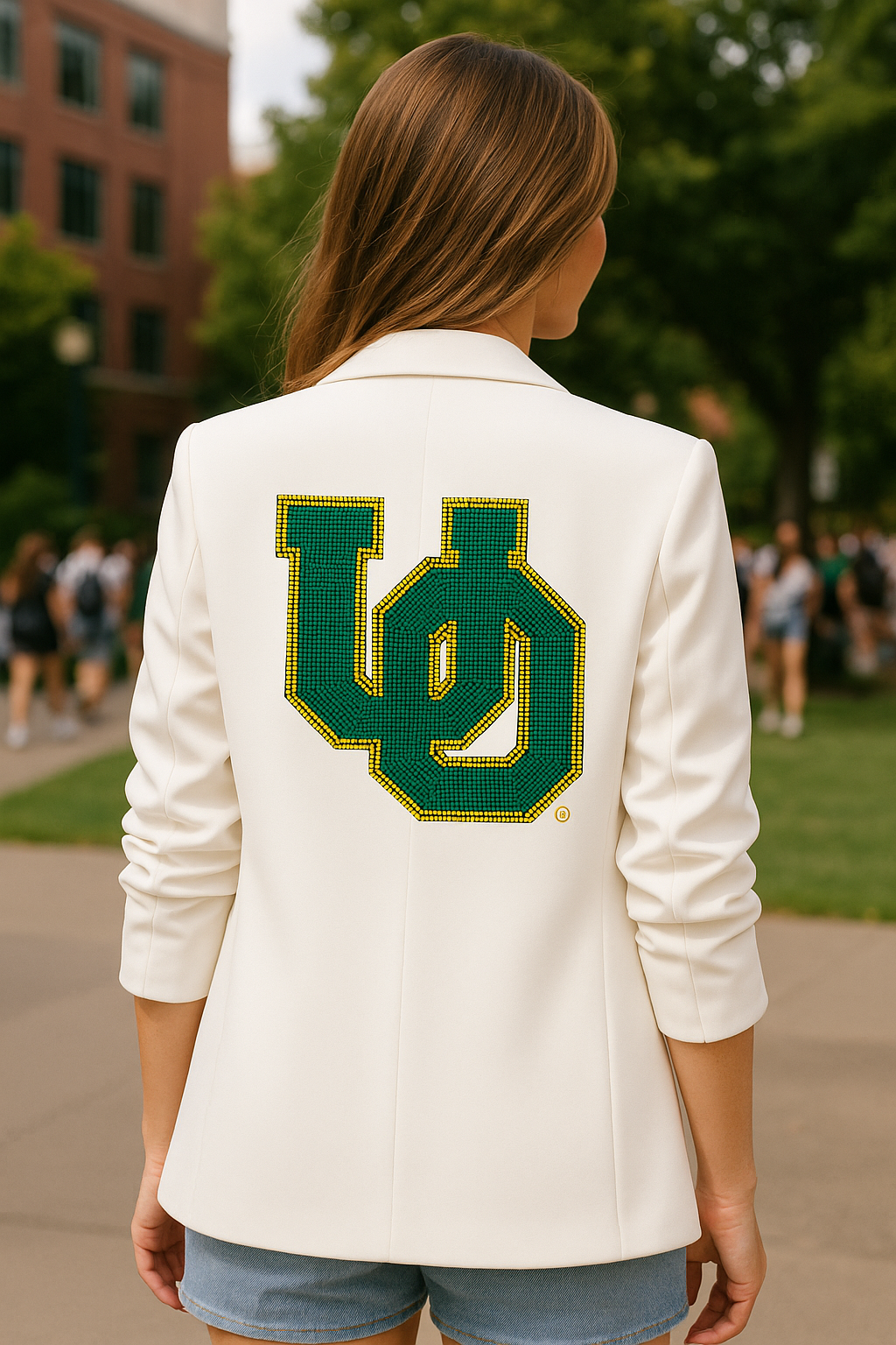 Game Day Blazer, White Ruched, University Of Oregon Large Interlocking UO