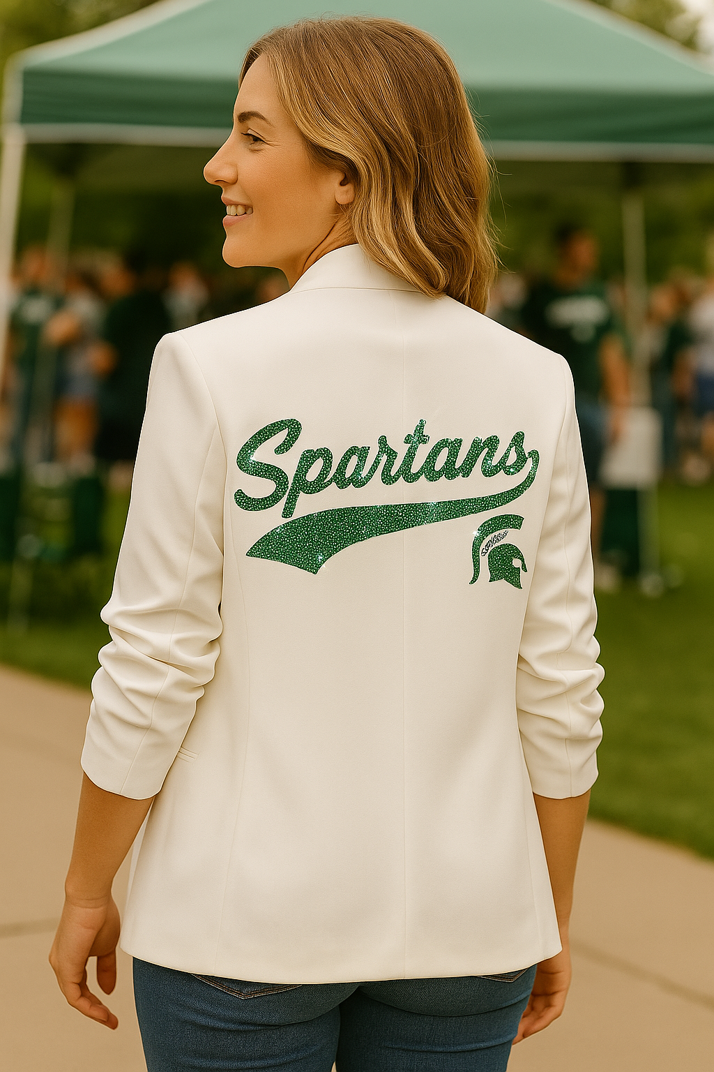 Michigan State Spartans Script White Ruched Sleeve Blazer