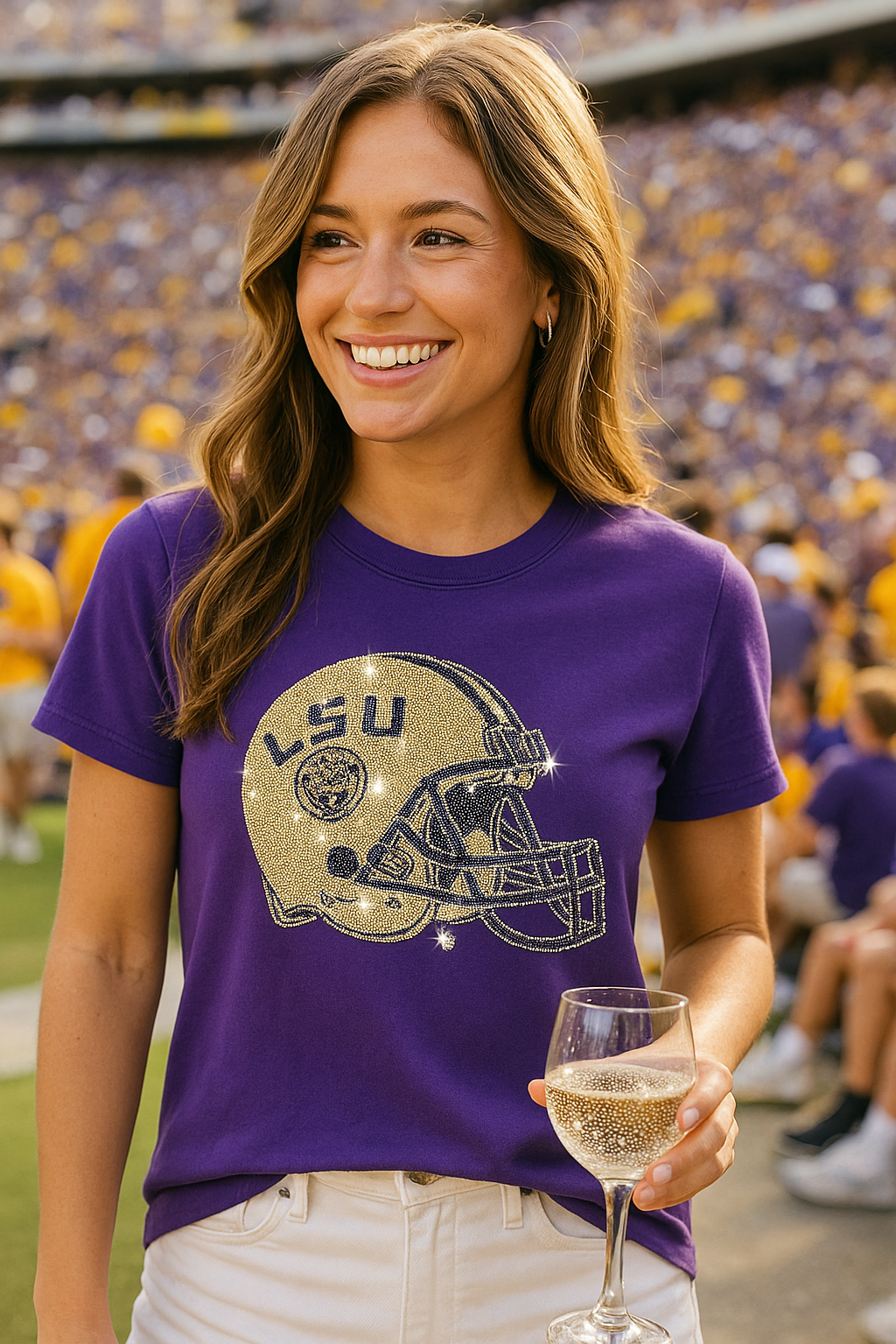 LSU Helmet Purple Crewneck T-Shirt