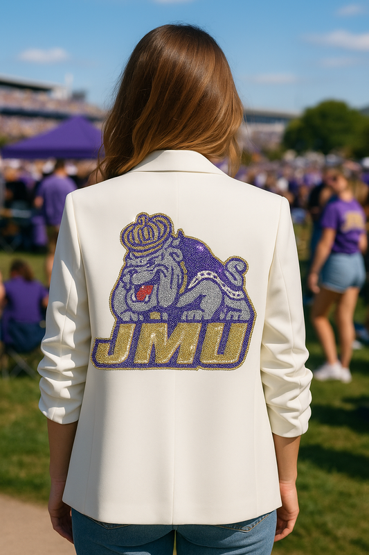 JMU Duke White Ruched Sleeve Blazer